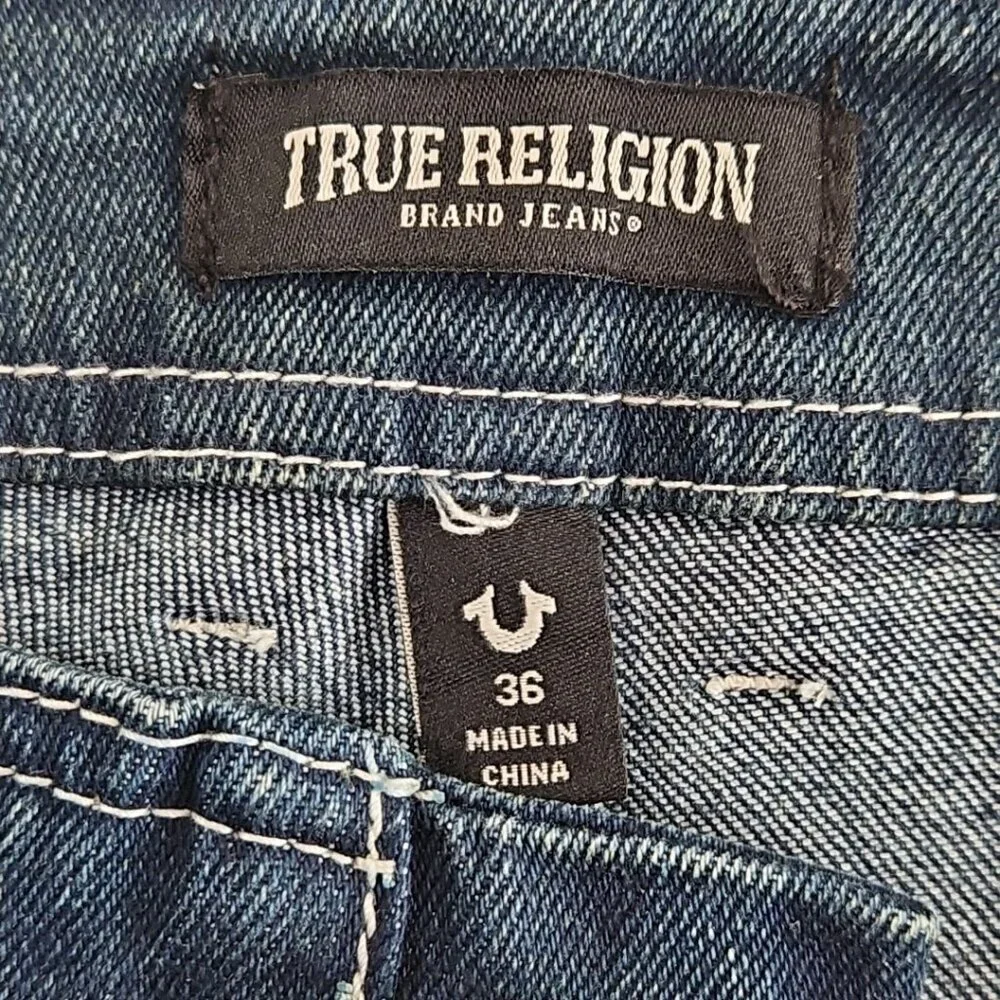 True‎ Religion Cargo Jeans Men's 36x32 NWT Medium Wash Wide Leg Relaxed Fit NEW